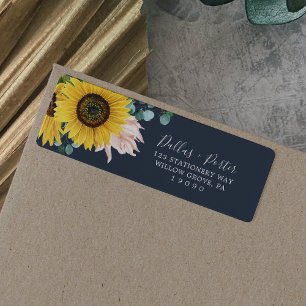 Rustic Sunflower   Navy Return Address Label