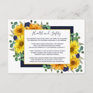 Rustic Sunflower Navy Roses Wedding Health Safety Enclosure Card