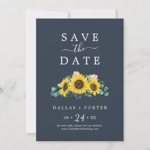 Rustic Sunflower   Navy Save the Date Card