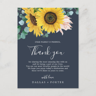 Rustic Sunflower   Navy Thank You Reception Card