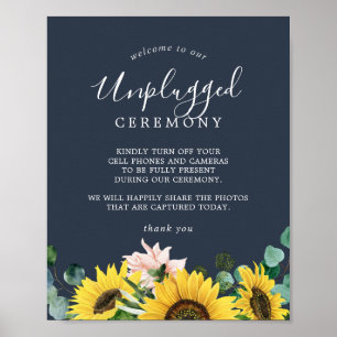 Rustic Sunflower Navy Unplugged Ceremony Sign