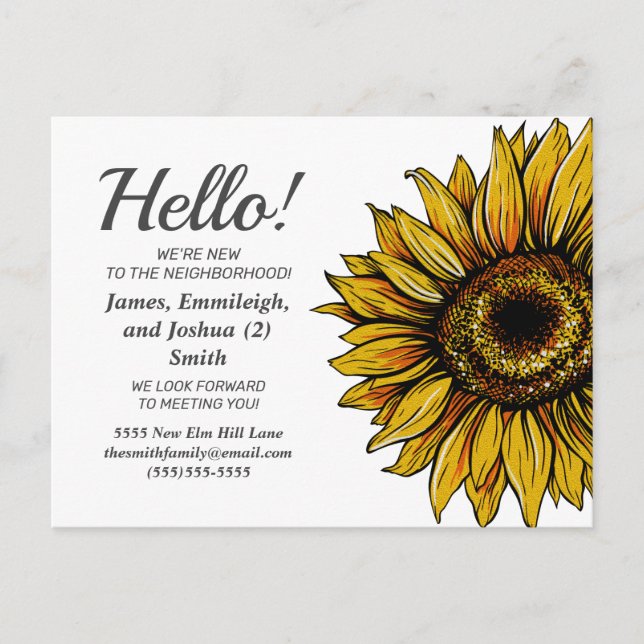 Rustic Sunflower New Neighbours Introduction Postcard (Front)