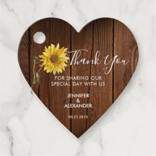 Rustic sunflower on barn wood wedding thank you favour tags