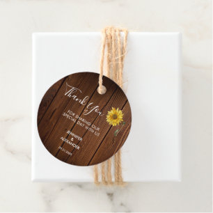 Rustic sunflower on barn wood wedding thank you favour tags