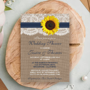 Rustic Sunflower On Burlap & Lace Wedding Shower Invitation