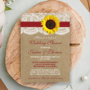 Rustic Sunflower On Kraft & Lace Wedding Shower Invitation