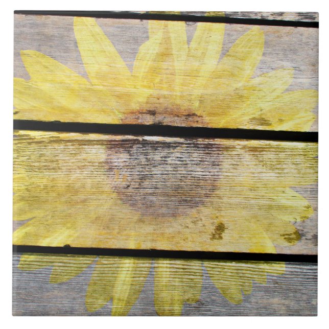 Rustic Sunflower On Wood Ceramic Tile (Front)