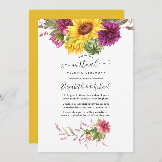 Rustic Sunflower Online Virtual Wedding Invitation (Front/Back)