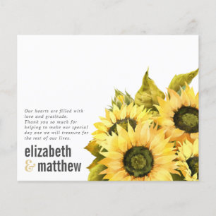 Rustic Sunflower PAPER Wedding Thank You Card