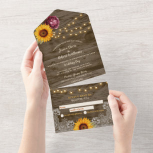 Rustic Sunflower Peony All-in-One Wedding Invite
