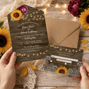 Rustic Sunflower Peony All-in-One Wedding Invite