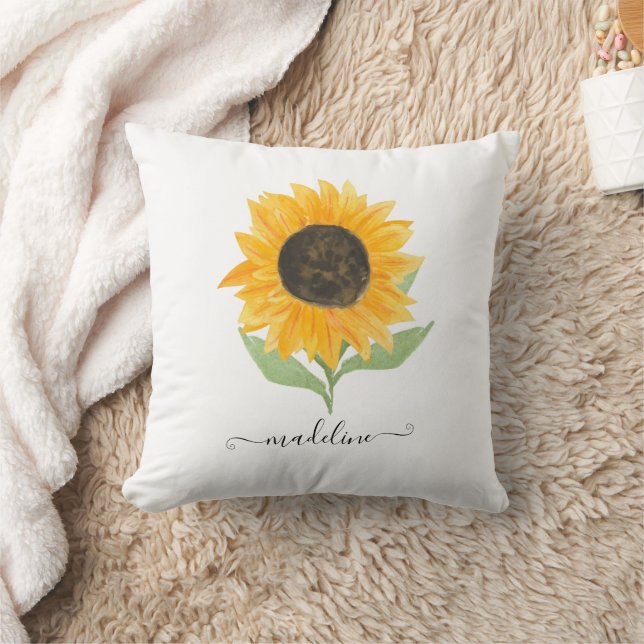 Rustic Sunflower Personalized Name Script Cushion (Blanket)