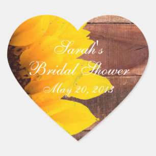 Rustic Sunflower Photo Bridal Shower Heart Sticker