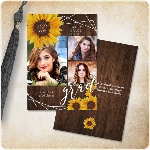 Rustic Sunflower Photo Collage Graduation Announcement