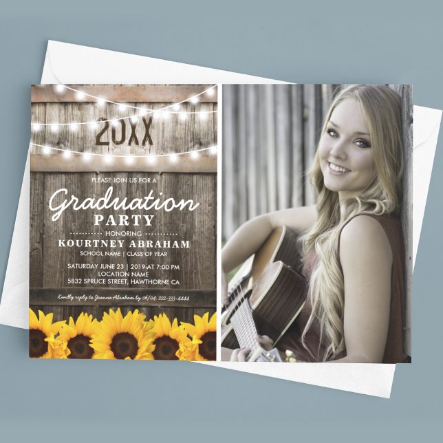 Rustic Sunflower Photo Graduation Class of 2025 Invitation (Creator Uploaded)