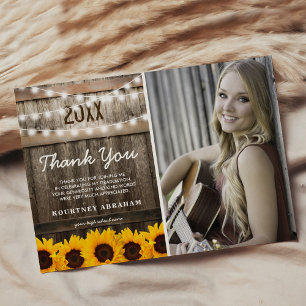 Rustic Sunflower Photo Graduation Photo Thank You Card