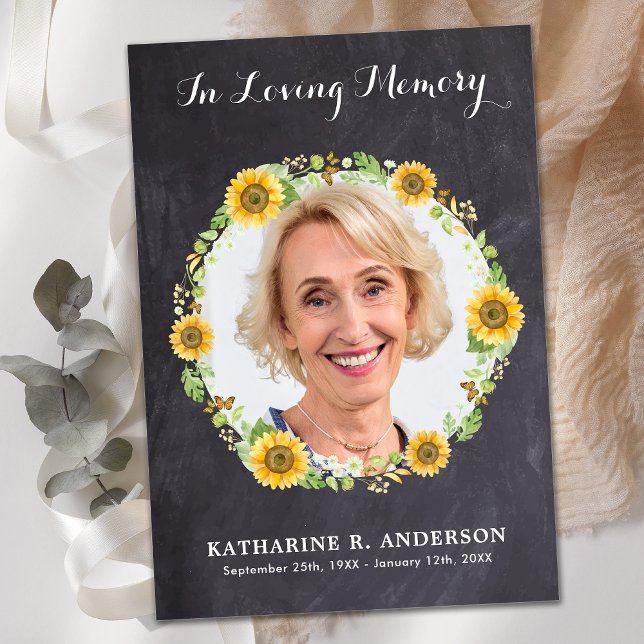 Rustic Sunflower Photo Memorial Funeral Sympathy Thank You Card (Creator Uploaded)