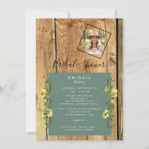 Rustic Sunflower Photo Sage Bridal Shower Invitation