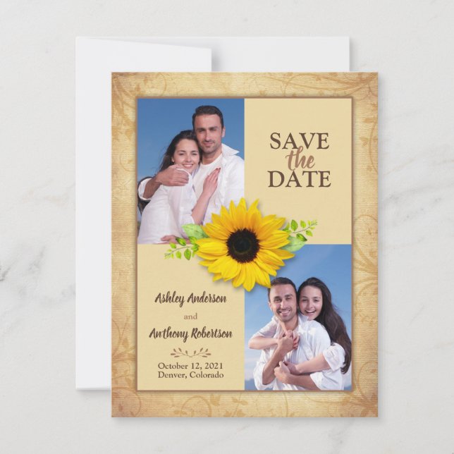 Rustic Sunflower Photo Save the Date Announcement (Front)