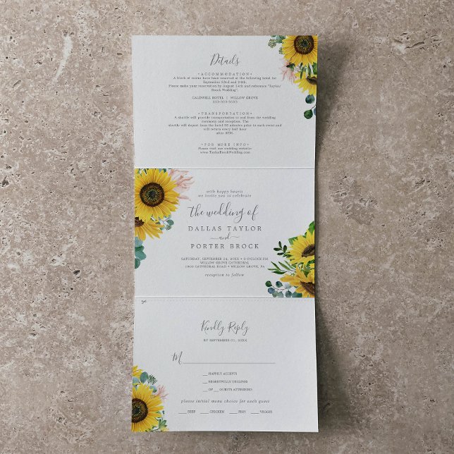 Rustic Sunflower Photo Wedding All In One Tri-Fold Invitation (Creator Uploaded)