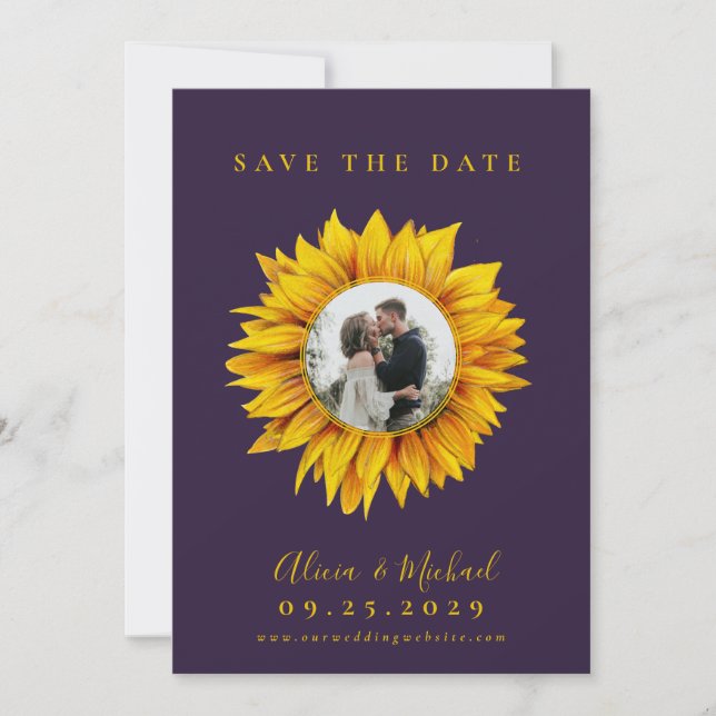 Rustic sunflower photo wedding save the date (Front)