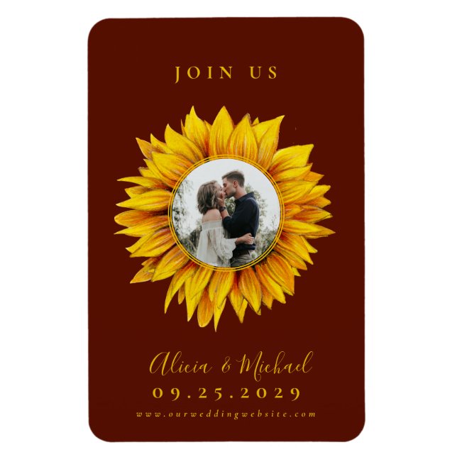 Rustic sunflower photo wedding save the date magnet (Vertical)