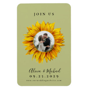 Rustic sunflower photo wedding save the date magnet