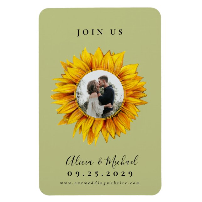 Rustic sunflower photo wedding save the date magnet (Vertical)