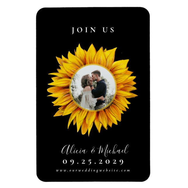 Rustic sunflower photo wedding save the date magnet (Vertical)