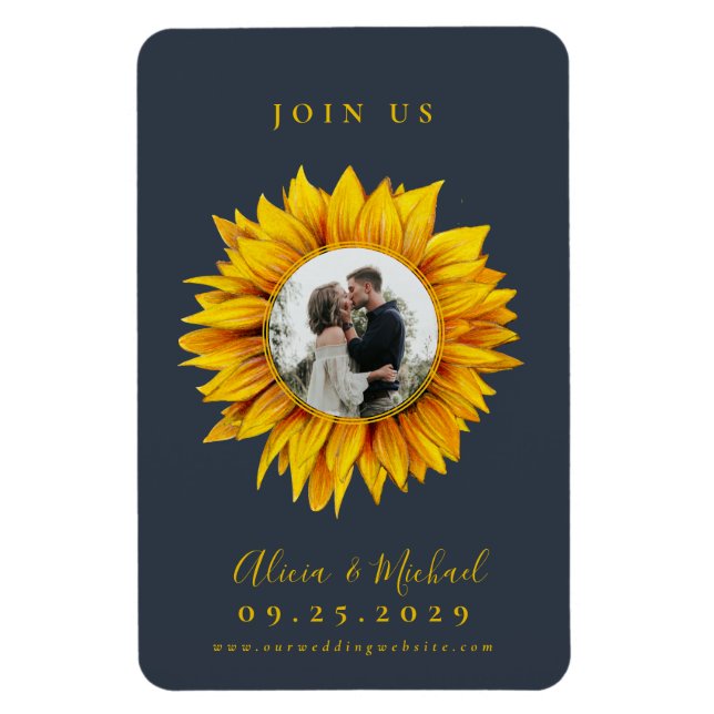 Rustic sunflower photo wedding save the date magnet (Vertical)