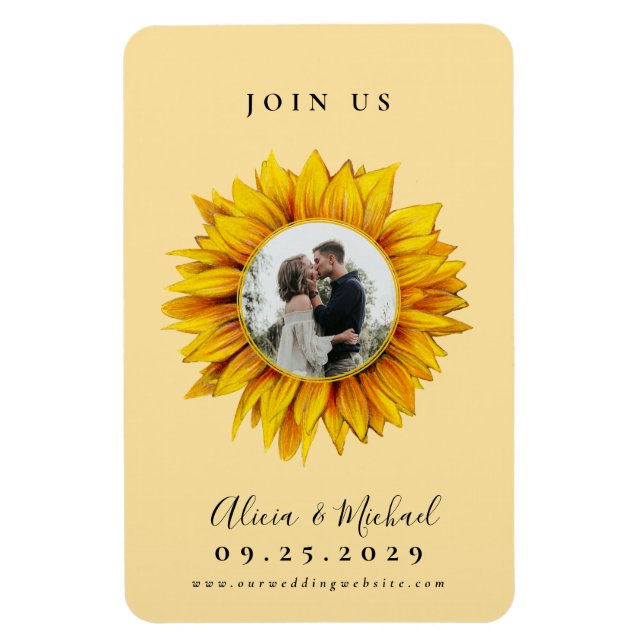 Rustic sunflower photo wedding save the date magnet (Vertical)