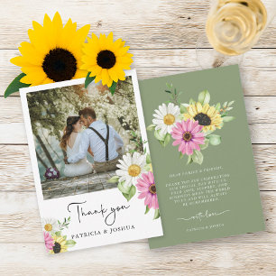 Rustic Sunflower Photo Wedding Thank You Card