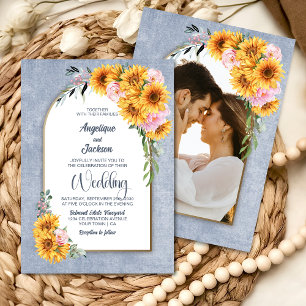 Rustic Sunflower Pink Rose Arch Wedding Invitation