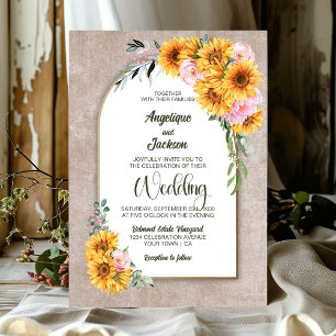 Rustic Sunflower Pink Rose Arch Wedding Invitation