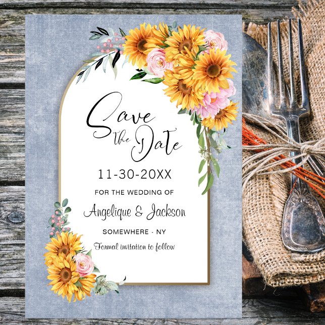 Rustic Sunflower Pink Rose Arch Wedding Save The Date (Creator Uploaded)