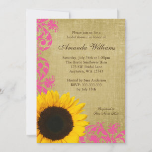 Rustic Sunflower Pink Swirls Bridal Shower Invitation
