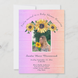Rustic Sunflower Pink Wood Girl Baby Shower Invita Invitation