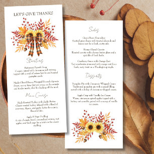 Rustic Sunflower & Plaid Thanksgiving Menu