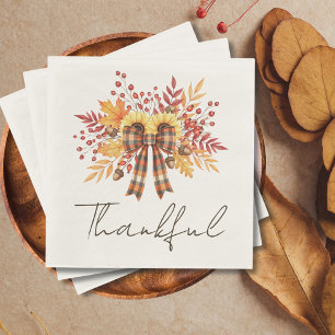 Rustic Sunflower & Plaid Thanksgiving Paper Napkin