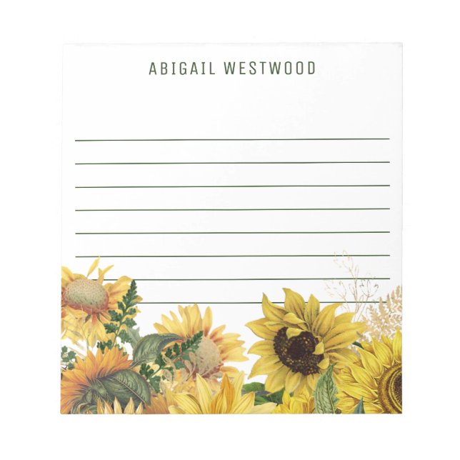 Rustic Sunflower Plant Mum Personalised Name Notepad (Front)