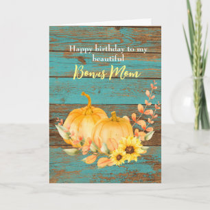 Rustic Sunflower Pumpkin Fall Birthday Bonus Mum Card