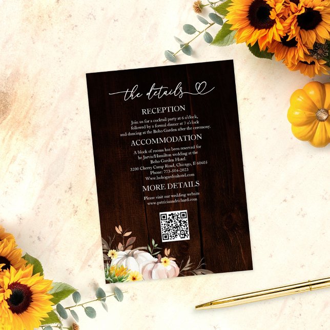Rustic Sunflower Pumpkin Fall Wedding Details  Invitation (Creator Uploaded)