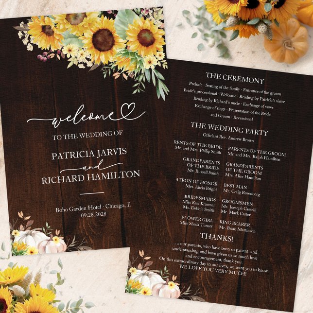 Rustic Sunflower Pumpkin Fall Wedding Program (Creator Uploaded)