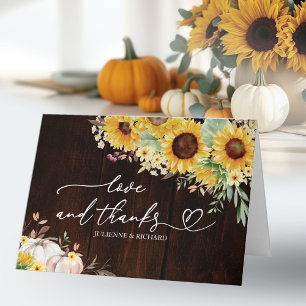 Rustic Sunflower Pumpkin Fall Wedding Thank You Card