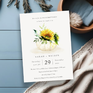 Rustic Sunflower Pumpkin Floral Engagement Invite