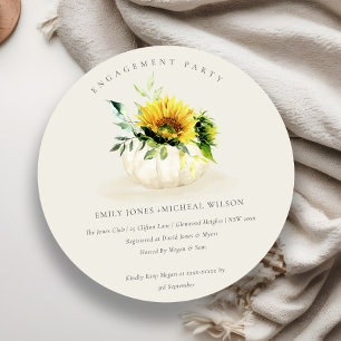 Rustic Sunflower Pumpkin Floral Engagement Invite