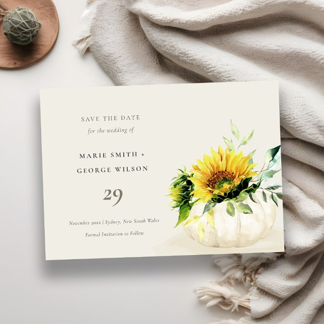 Rustic Sunflower Pumpkin Floral Save the Date Card (Creator Uploaded)