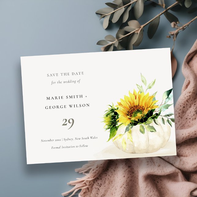 Rustic Sunflower Pumpkin Floral Save the Date Card (Creator Uploaded)