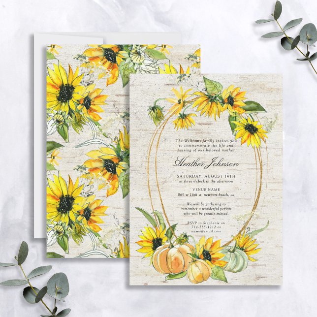 Rustic Sunflower Pumpkin Memorial Service Invitation (Creator Uploaded)