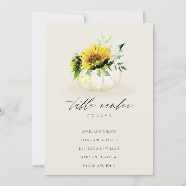 Rustic Sunflower Pumpkin Seating Chart Table Card (Front)